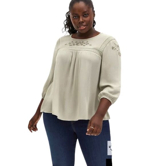 TORRID PLUS SIZE Long sleeve seagrass crinkle gauze embroidery blouse Size 4X - Picture 4 of 16